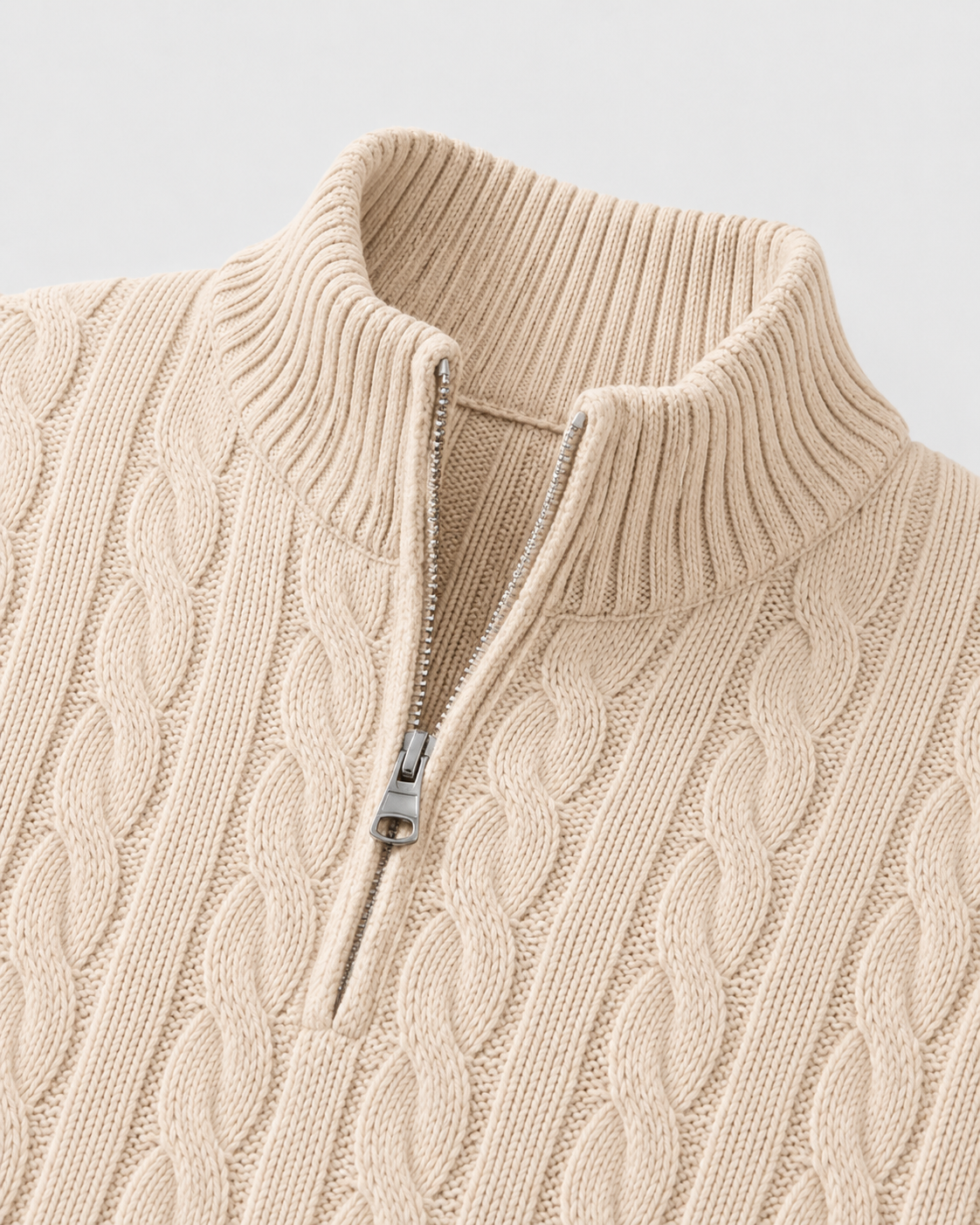 Men's Cable Knit Quarter Zip Sweater - Mock Neck Pullover