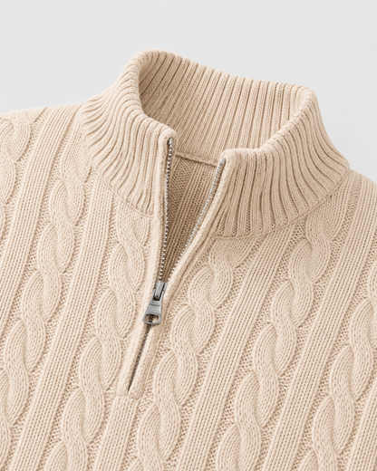 Men's Cable Knit Quarter Zip Sweater - Mock Neck Pullover