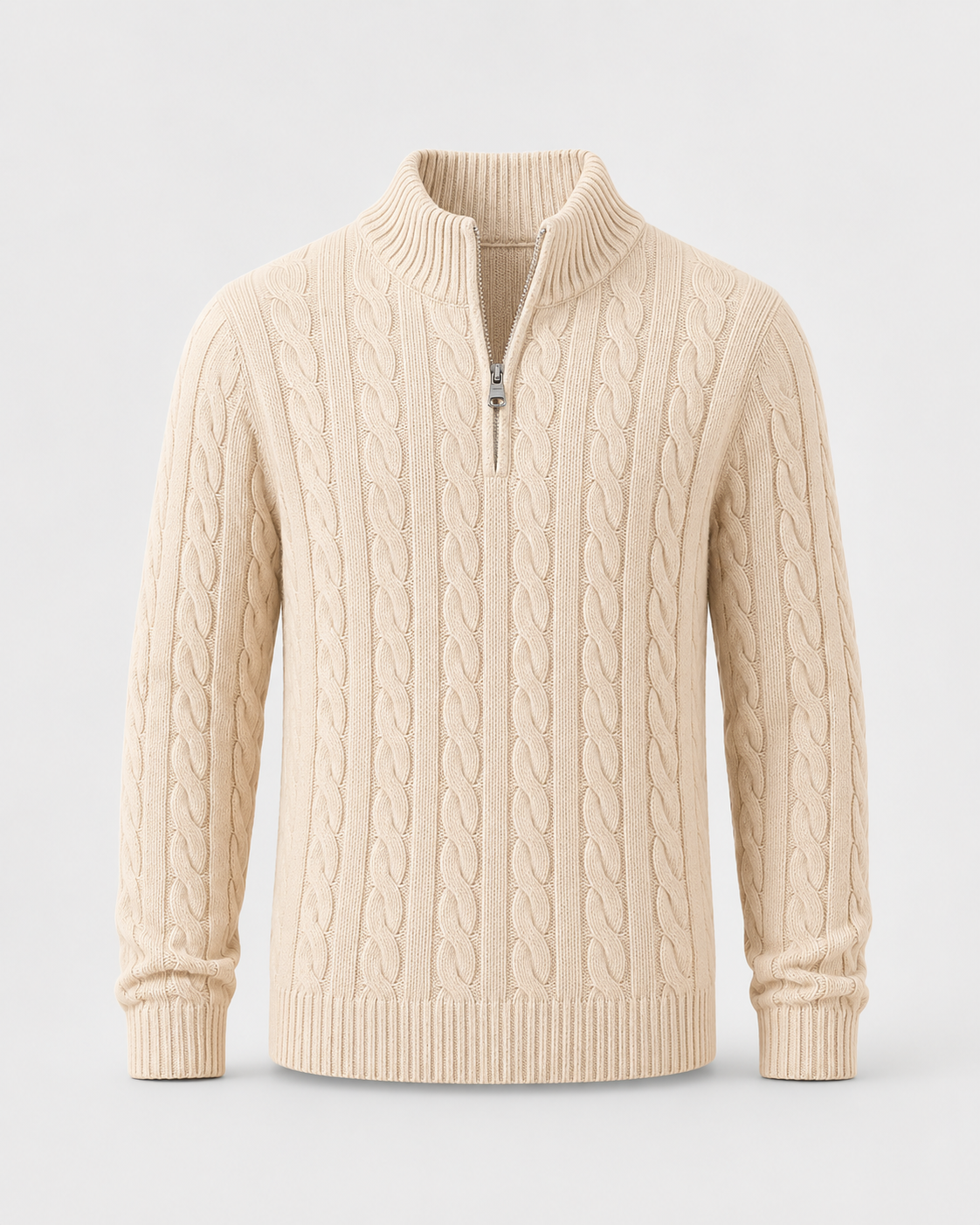 Men's Cable Knit Quarter Zip Sweater - Mock Neck Pullover