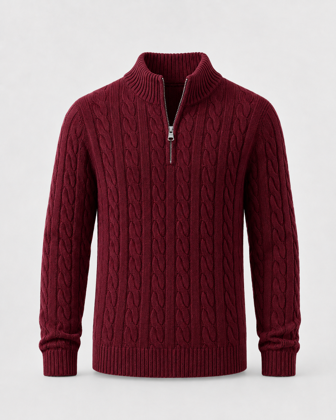 Men's Cable Knit Quarter Zip Sweater - Mock Neck Pullover