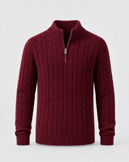 Men's Cable Knit Quarter Zip Sweater - Mock Neck Pullover