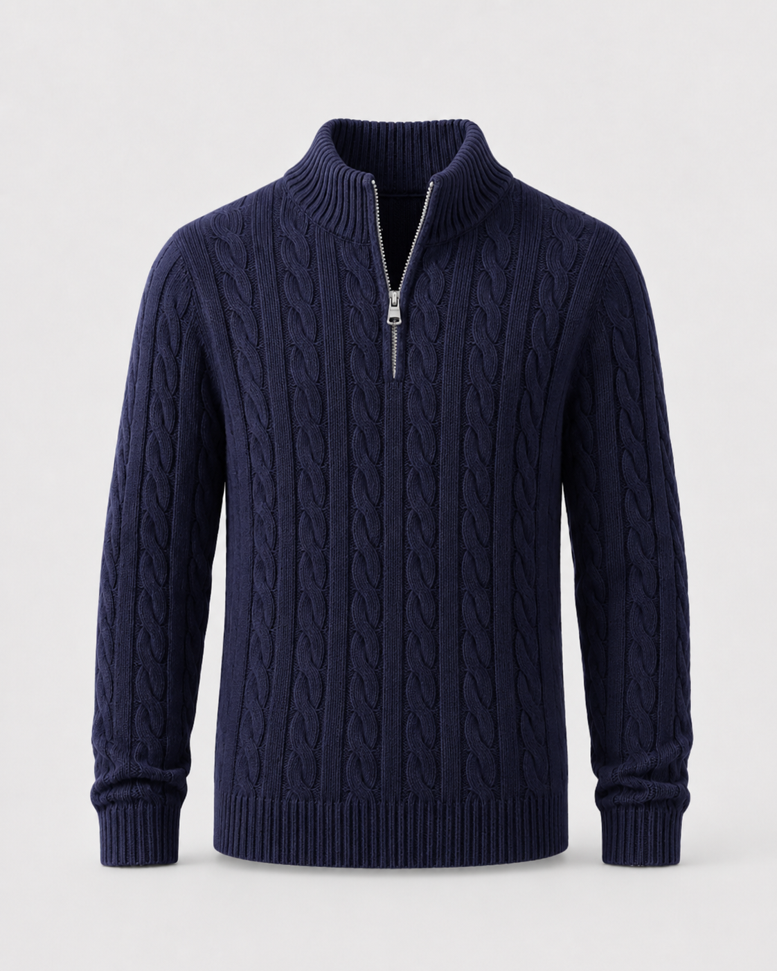 Men's Cable Knit Quarter Zip Sweater - Mock Neck Pullover