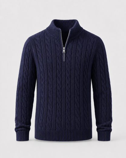 Men's Cable Knit Quarter Zip Sweater - Mock Neck Pullover