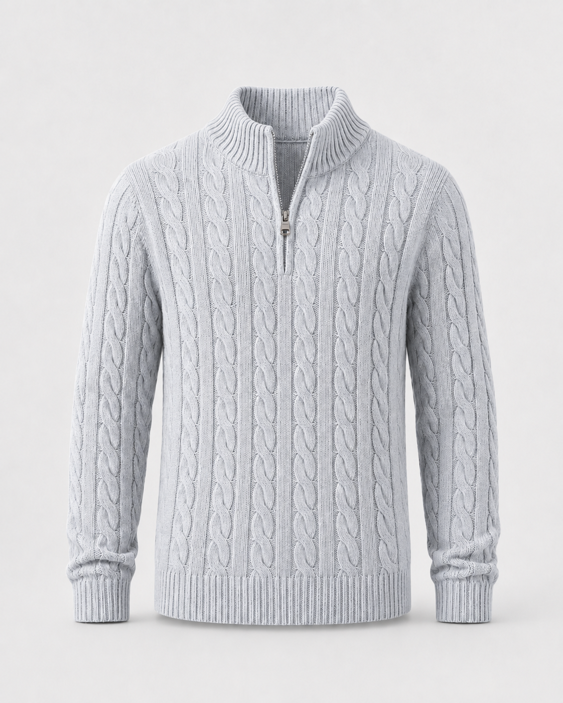 Men's Cable Knit Quarter Zip Sweater - Mock Neck Pullover
