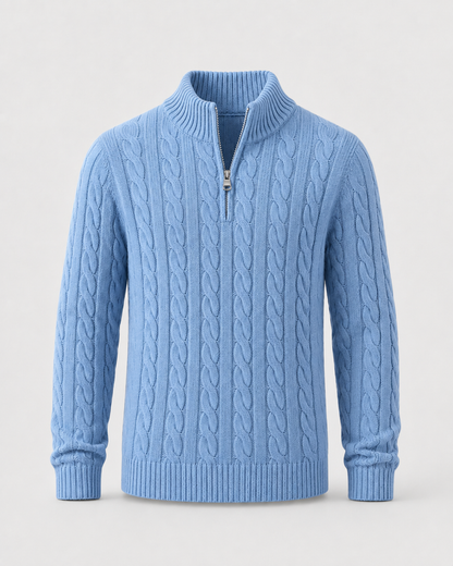 Men's Cable Knit Quarter Zip Sweater - Mock Neck Pullover