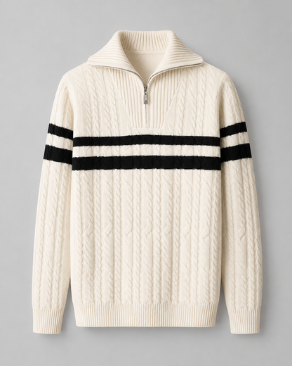 Men's Cable Knit Quarter Zip Sweater - Striped Pullover