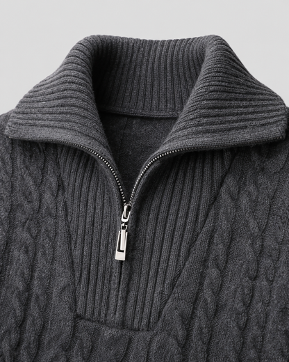Men's Cable Knit Quarter Zip Sweater - Striped Pullover