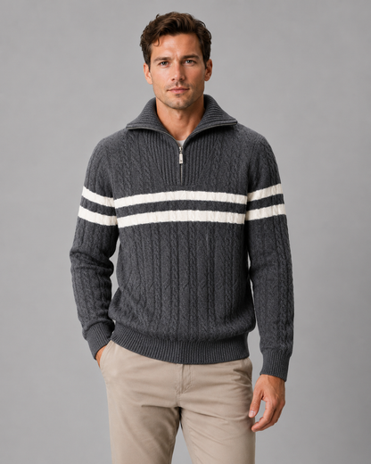 Men's Cable Knit Quarter Zip Sweater - Striped Pullover