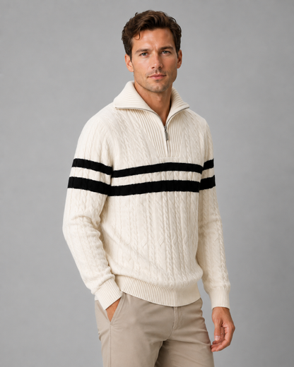 Men's Cable Knit Quarter Zip Sweater - Striped Pullover