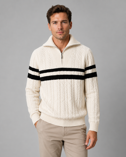 Men's Cable Knit Quarter Zip Sweater - Striped Pullover