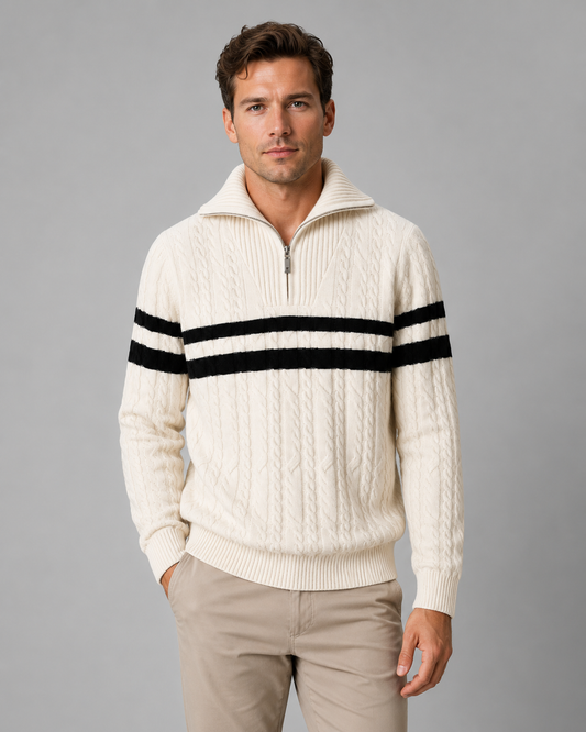Men's Cable Knit Quarter Zip Sweater - Striped Pullover