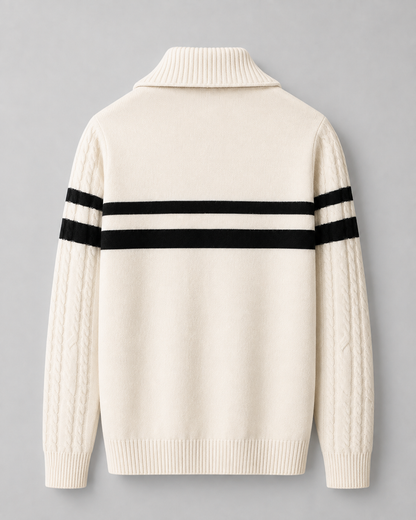 Men's Cable Knit Quarter Zip Sweater - Striped Pullover