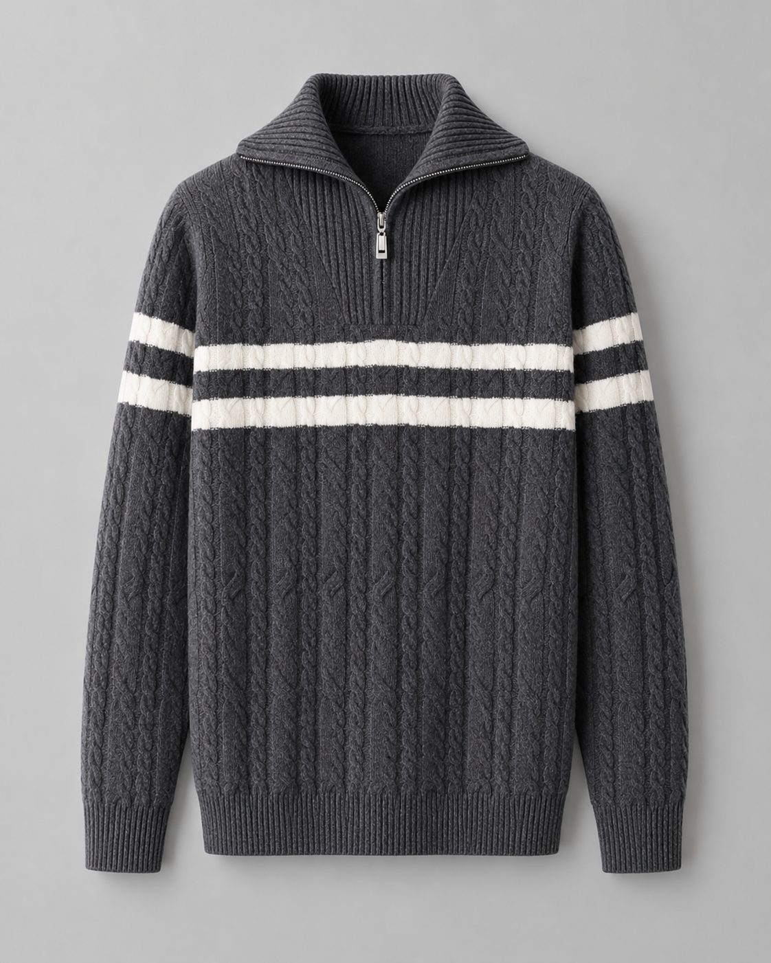 Men's Cable Knit Quarter Zip Sweater - Striped Pullover