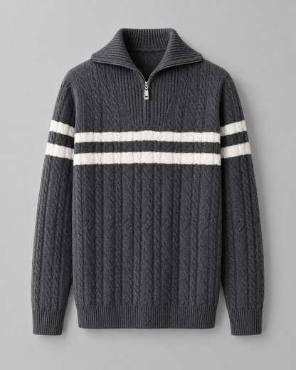 Men's Cable Knit Quarter Zip Sweater - Striped Pullover