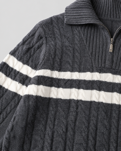 Men's Cable Knit Quarter Zip Sweater - Striped Pullover
