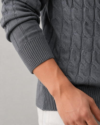 Men's Cable Knit Cardigan Sweater - Full Zip Stand Collar