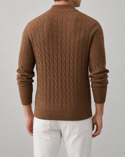 Men's Cable Knit Cardigan Sweater - Full Zip Stand Collar