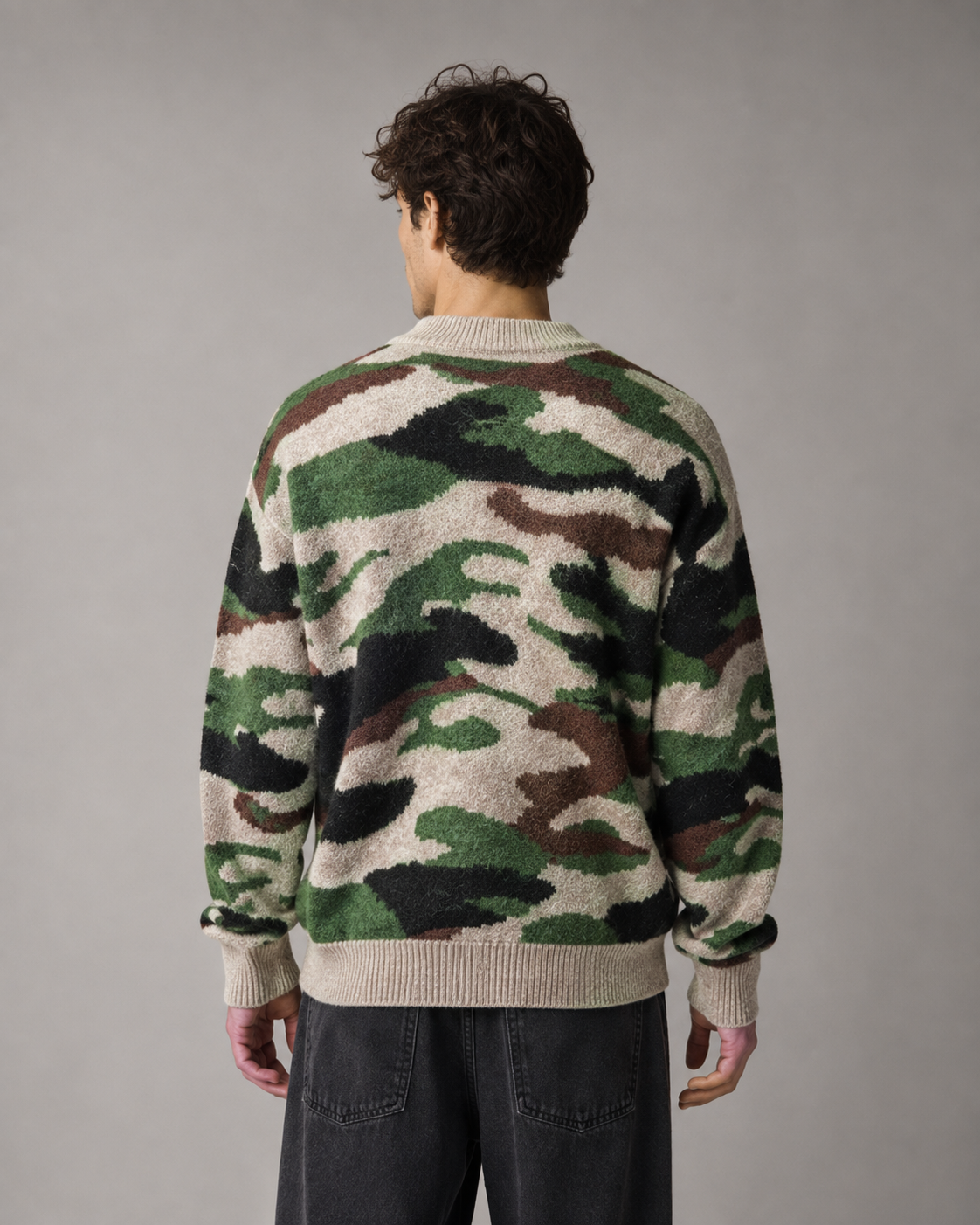 Men's Camo Sweater - Knit Crew Neck Relaxed Fit