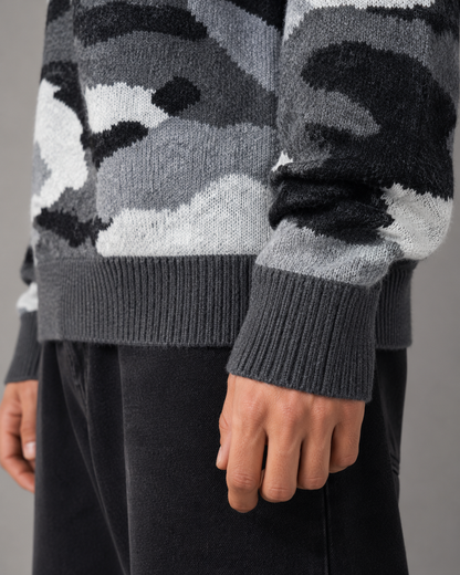 Men's Camo Sweater - Knit Crew Neck Relaxed Fit