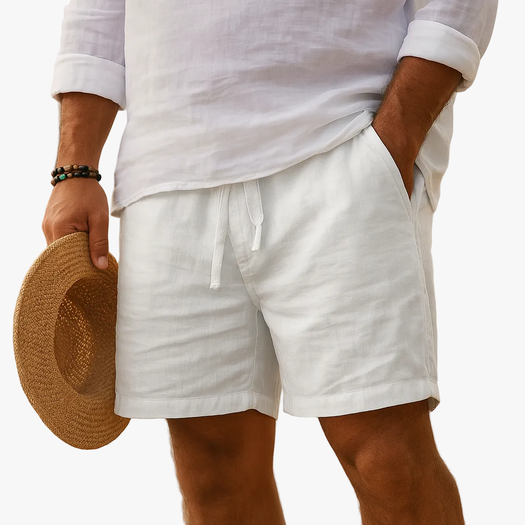 Men's Casual Linen-Blend Shorts with Relaxed Drawstring Waist and Pockets