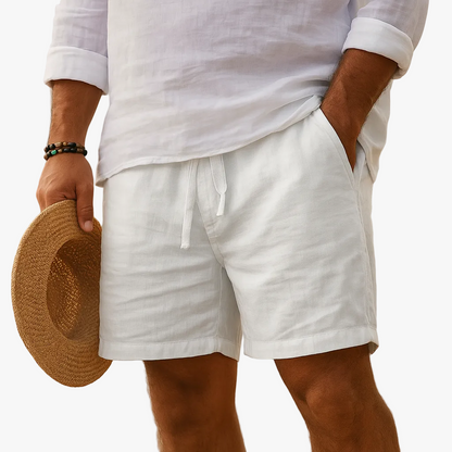 Men's Casual Linen-Blend Shorts with Relaxed Drawstring Waist and Pockets