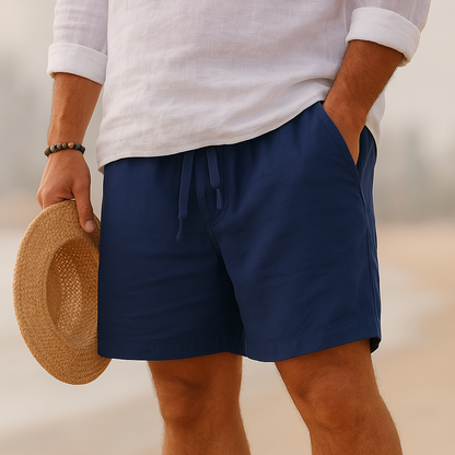 Men's Casual Linen-Blend Shorts with Relaxed Drawstring Waist and Pockets