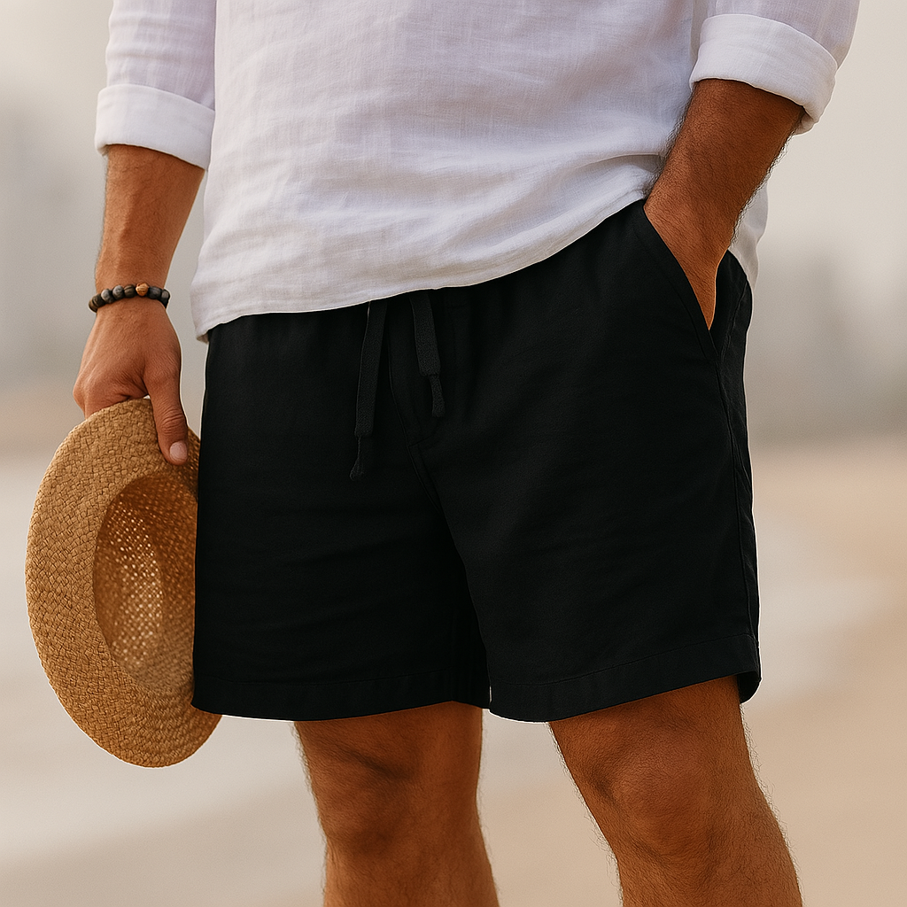 Men's Casual Linen-Blend Shorts with Relaxed Drawstring Waist and Pockets