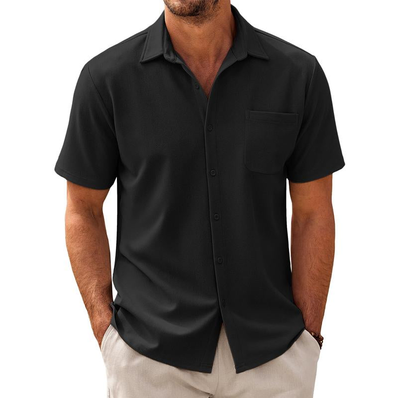 Men's Casual Short-Sleeve Shirt with Classic Camp Collar