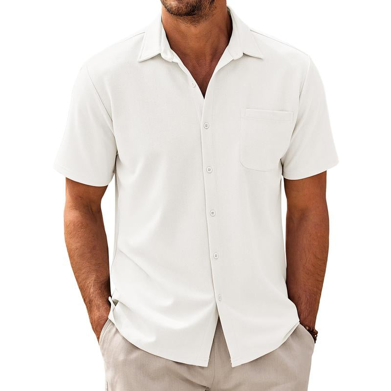 Men's Casual Short-Sleeve Shirt with Classic Camp Collar