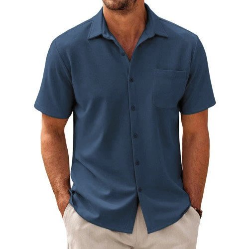 Men's Casual Short-Sleeve Shirt with Classic Camp Collar