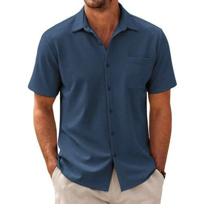 Men's Casual Short-Sleeve Shirt with Classic Camp Collar