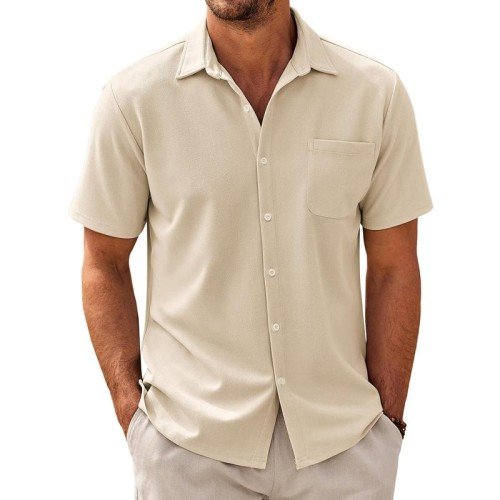 Men's Casual Short-Sleeve Shirt with Classic Camp Collar