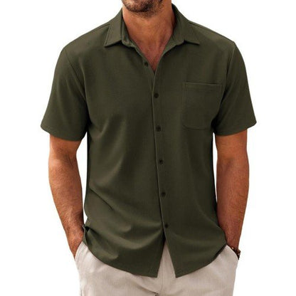 Men's Casual Short-Sleeve Shirt with Classic Camp Collar