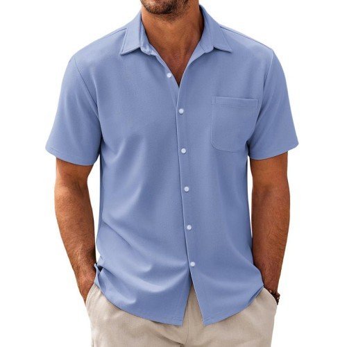 Men's Casual Short-Sleeve Shirt with Classic Camp Collar