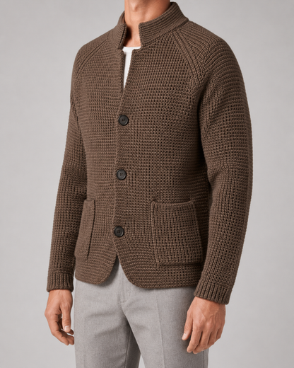 Men's Chunky Knit Cardigan Sweater - Stand Collar