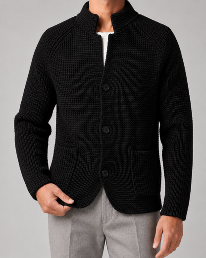 Men's Chunky Knit Cardigan Sweater - Stand Collar
