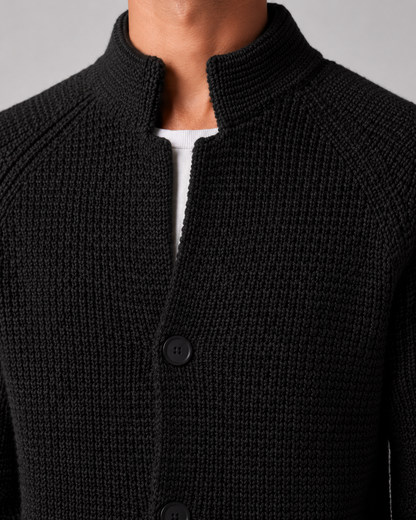 Men's Chunky Knit Cardigan Sweater - Stand Collar