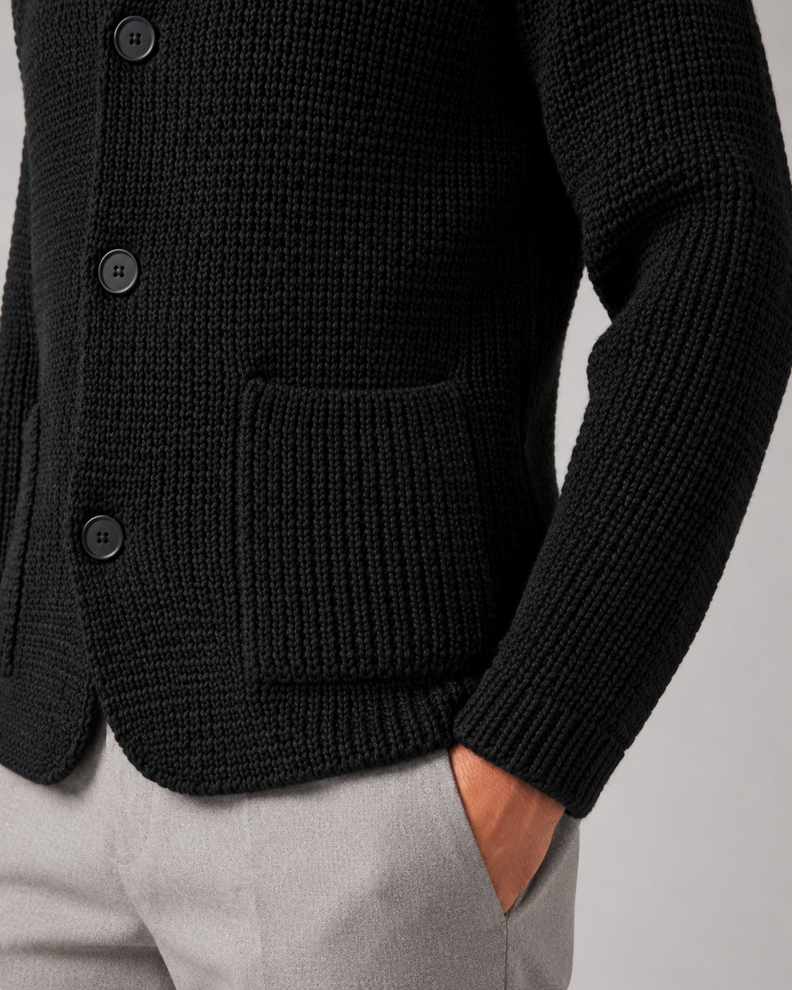 Men's Chunky Knit Cardigan Sweater - Stand Collar