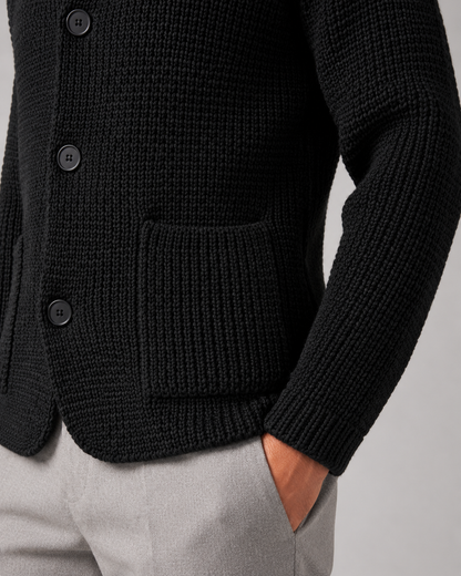 Men's Chunky Knit Cardigan Sweater - Stand Collar