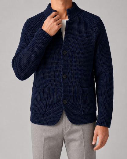 Men's Chunky Knit Cardigan Sweater - Stand Collar