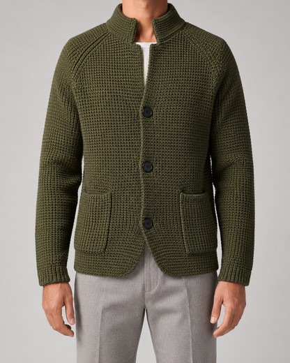 Men's Chunky Knit Cardigan Sweater - Stand Collar