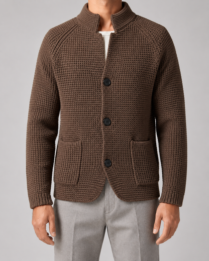 Men's Chunky Knit Cardigan Sweater - Stand Collar