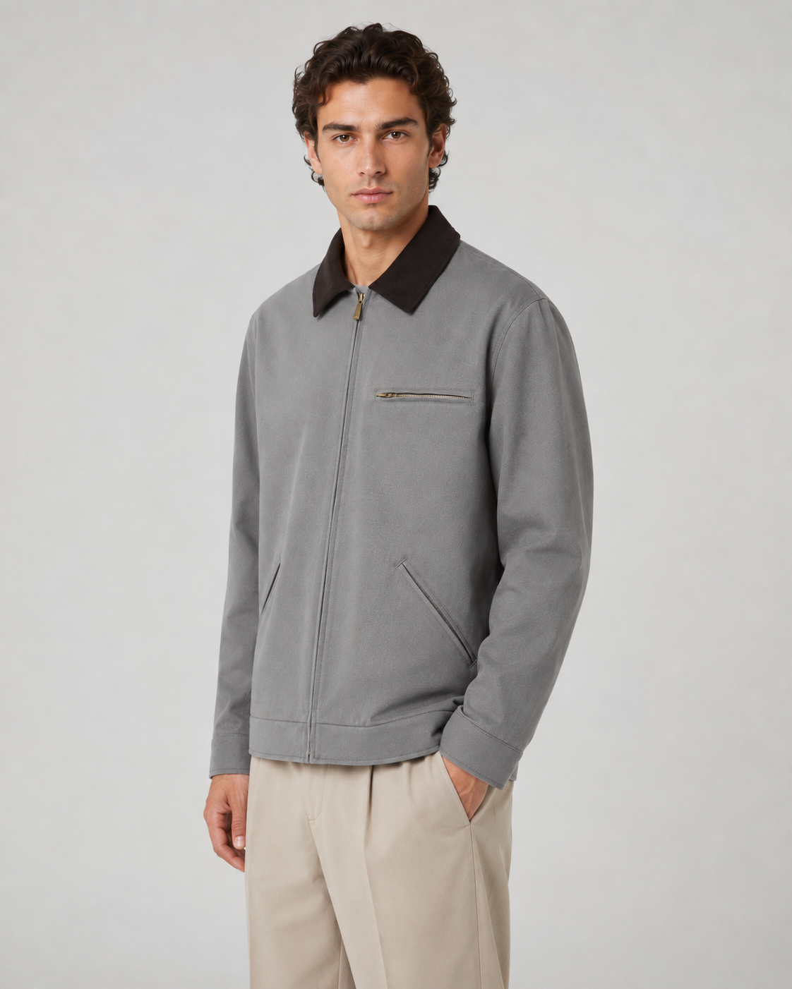 Men's Barn Jacket - Contrast Collar Zip Up