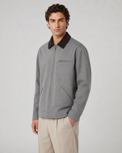 Men's Barn Jacket - Contrast Collar Zip Up