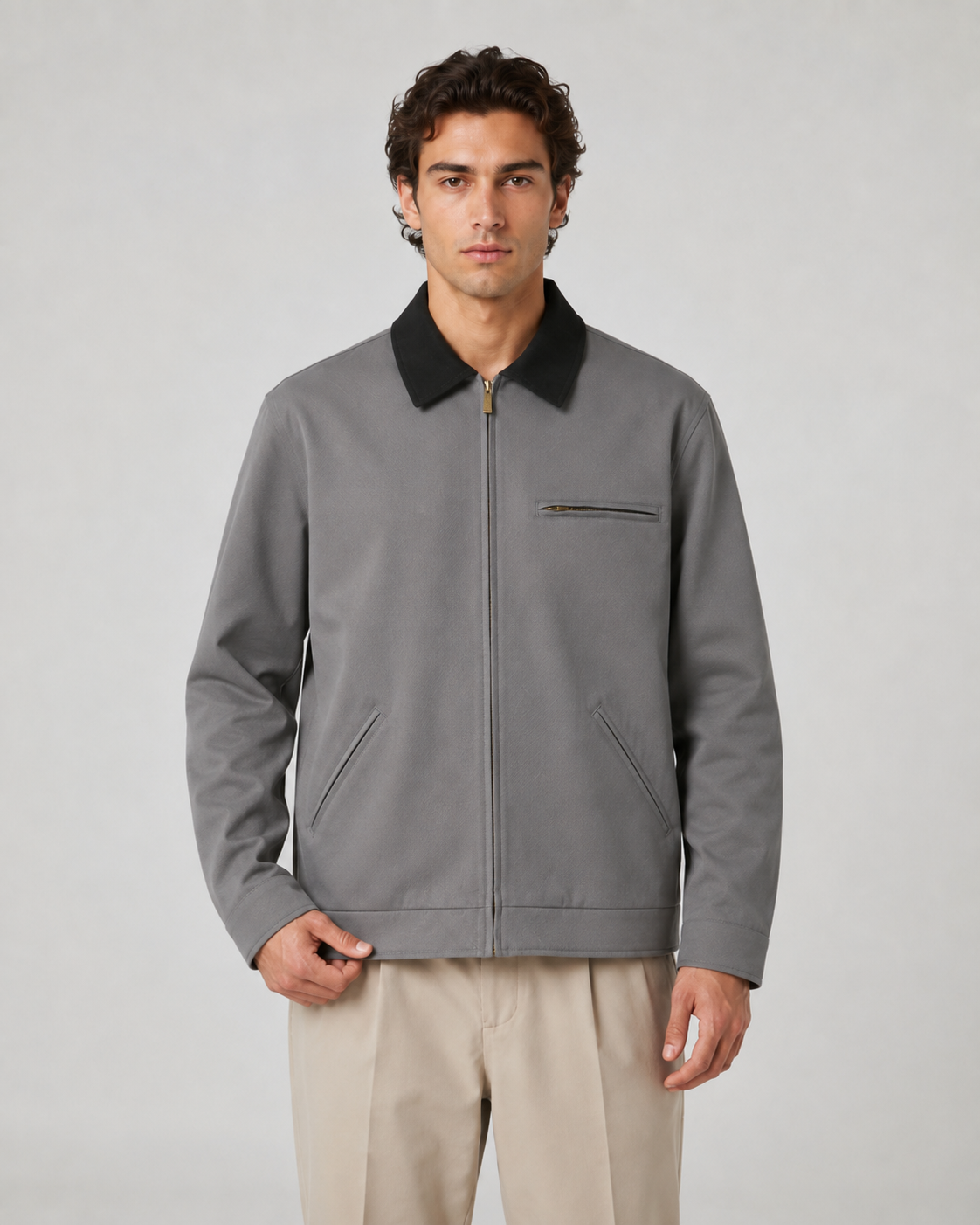 Men's Barn Jacket - Contrast Collar Zip Up