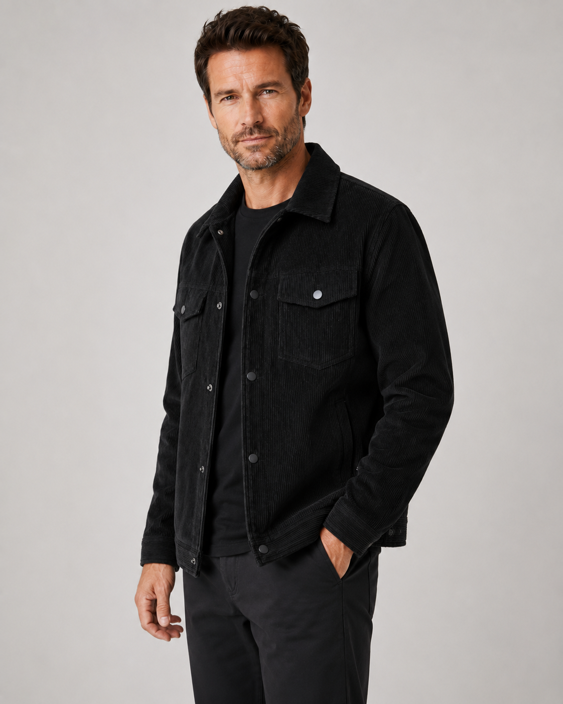 Men's Corduroy Shirt Jacket - Button Up Chest Pockets