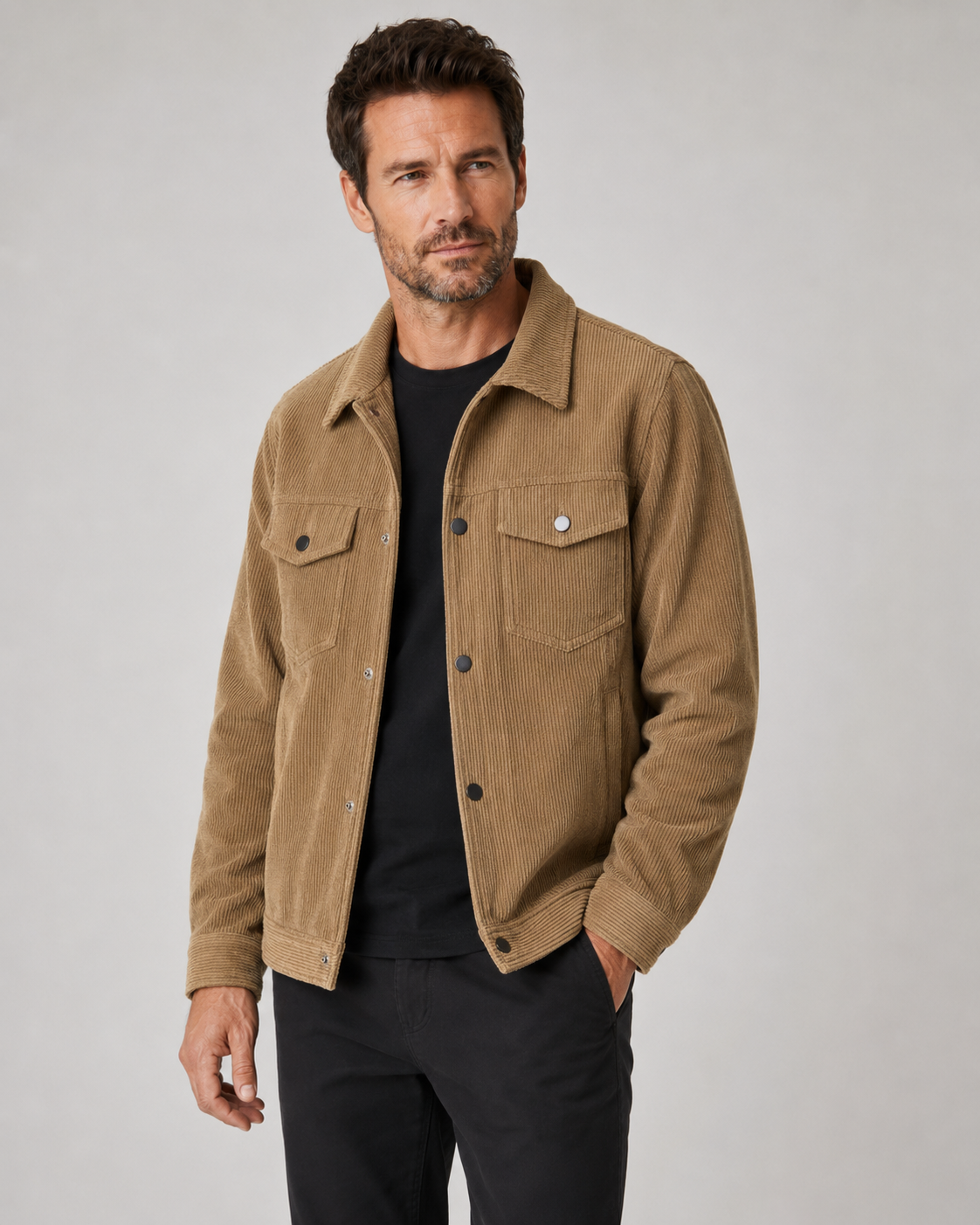 Men's Corduroy Shirt Jacket - Button Up Chest Pockets