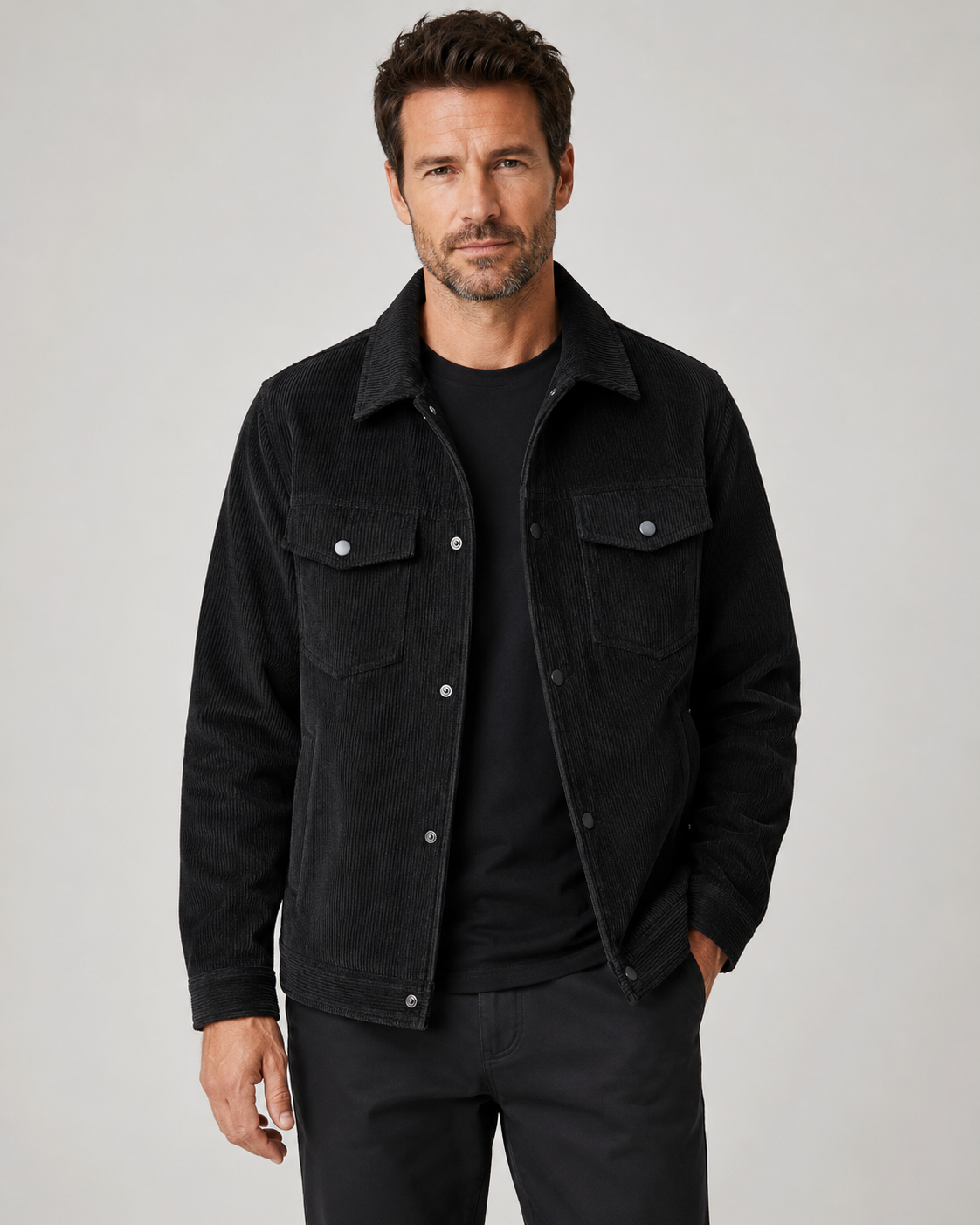 Men's Corduroy Shirt Jacket - Button Up Chest Pockets