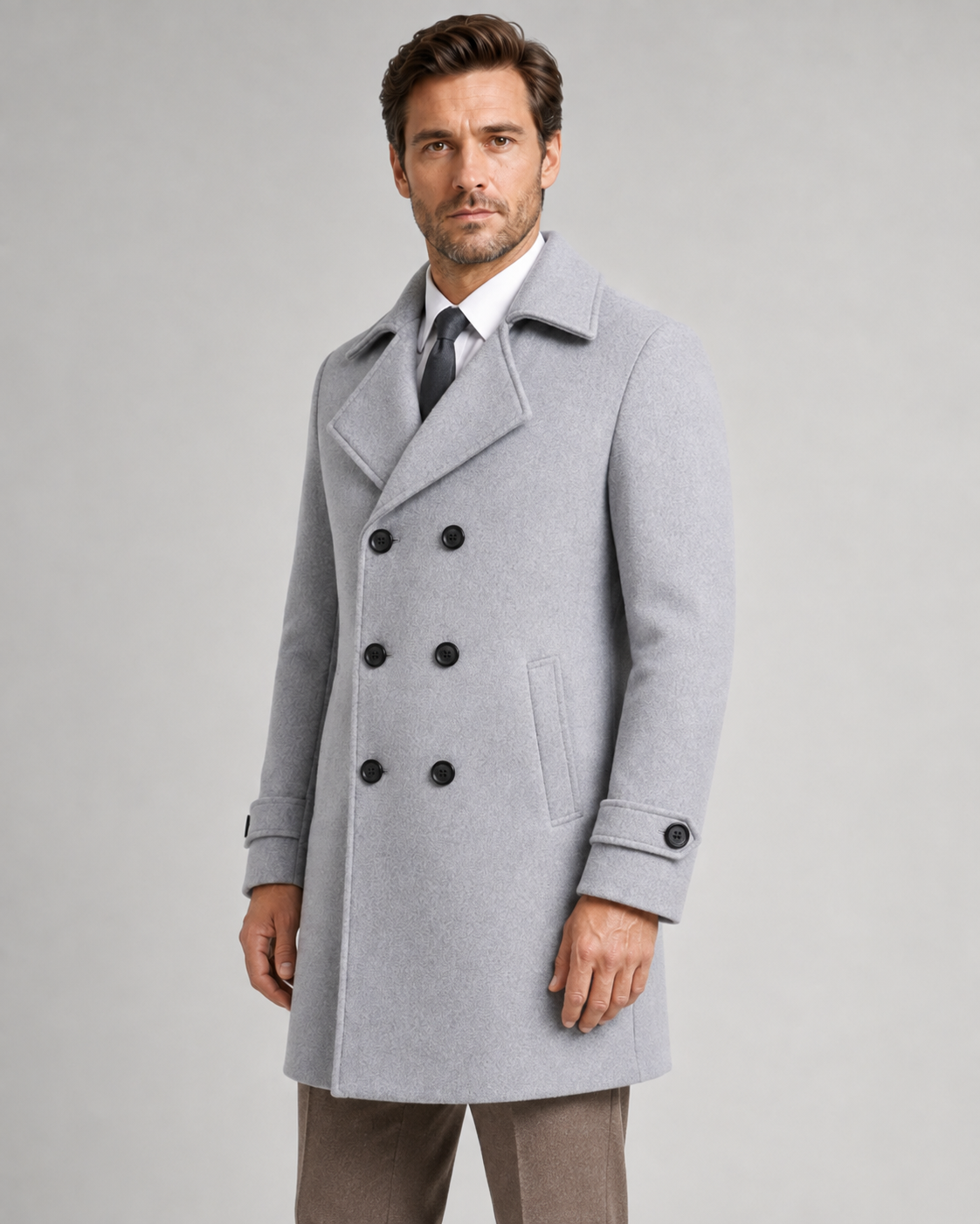 Men's Wool Overcoat - Double Breasted Wide Lapel