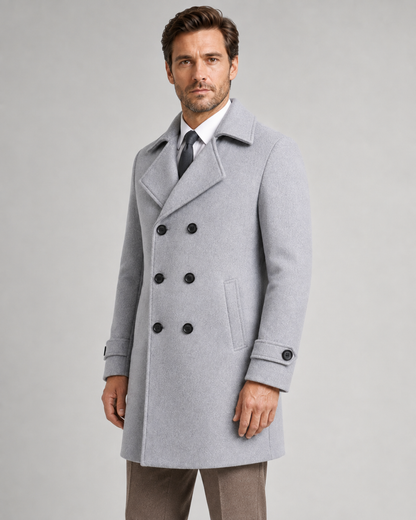 Men's Wool Overcoat - Double Breasted Wide Lapel